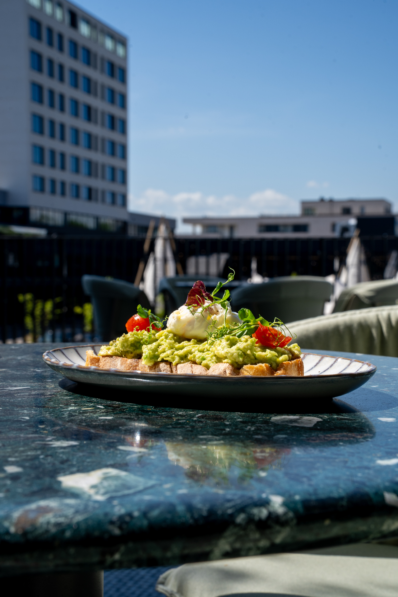 Avocado toast served on the Cafe Gaia terrace